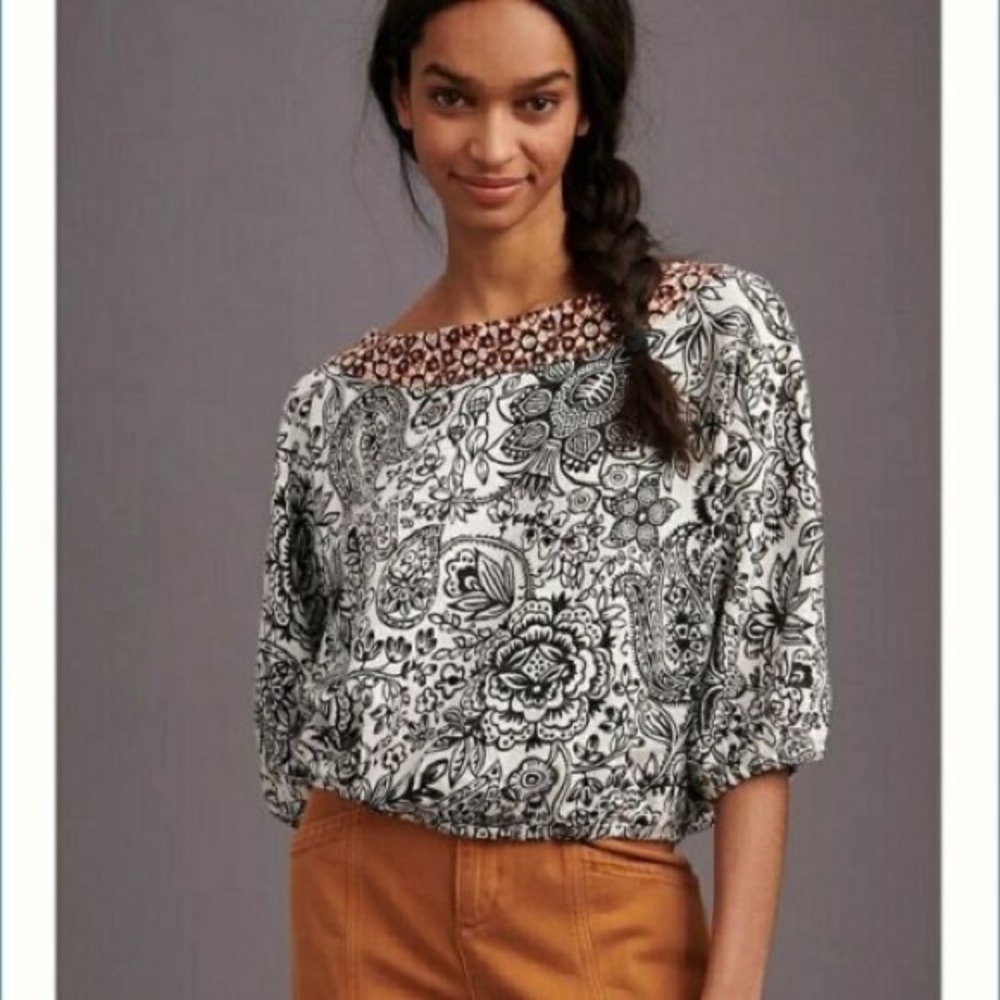 by Anthropologie black and white paisley floral dolman pullover